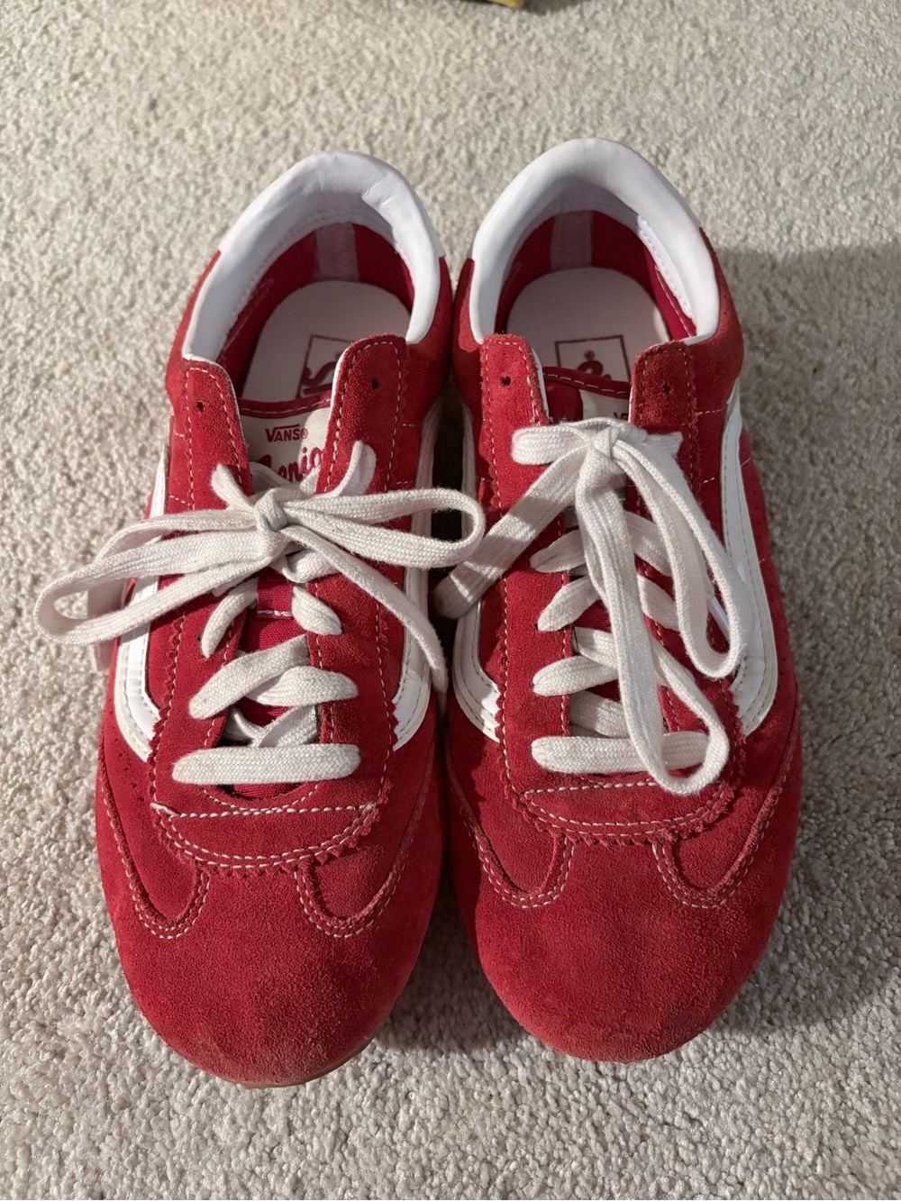 Vans Kids Red Suede Low-Top Sneakers with White Stripe